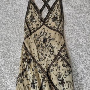 Vintage Silk beaded long gown.